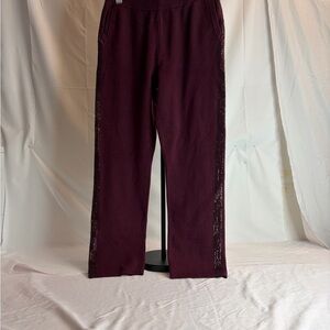 Chico’s Knit Pull On Pants Size M | Burgundy Sequin Side Stripe